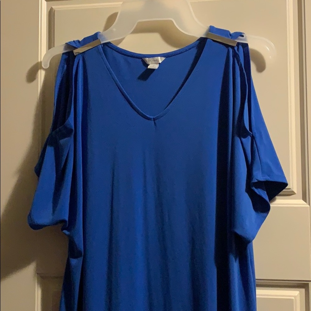 Blue cold shoulder blouse